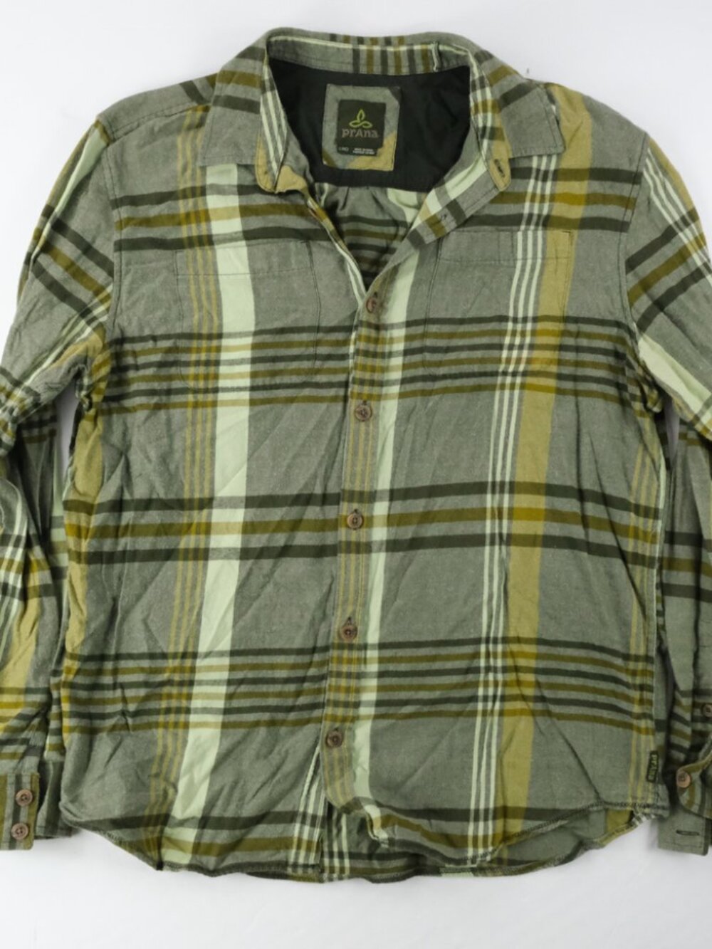 prAna Long Sleeve Men's Plaid Button Up Lightweight Flannel Shirt Large Outdoor - Picture 1 of 5